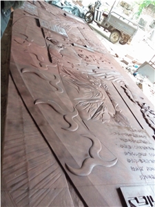 Relief in Red Sandstone.Red Sandstone Carving Stone Sculpture Relief