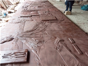 Relief in Red Sandstone.Red Sandstone Carving Stone Sculpture Relief