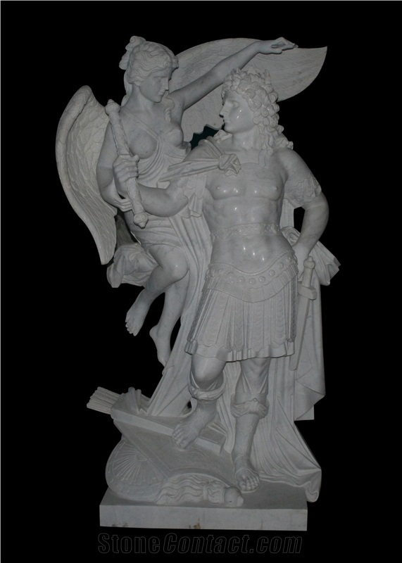 Sculptured Human Statues, White Marble Handcarved Western Sculptures