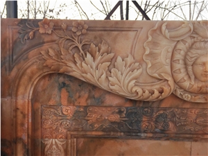 Sunset Red Marble Stone Fireplace Mantel