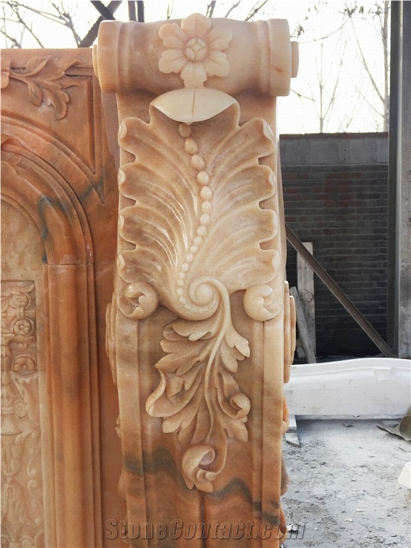 Sunset Red Marble Stone Fireplace Mantel