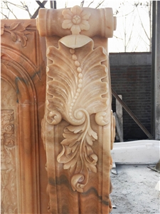 Sunset Red Marble Stone Fireplace Mantel
