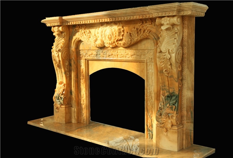 Sunset Red Marble Stone Fireplace Mantel