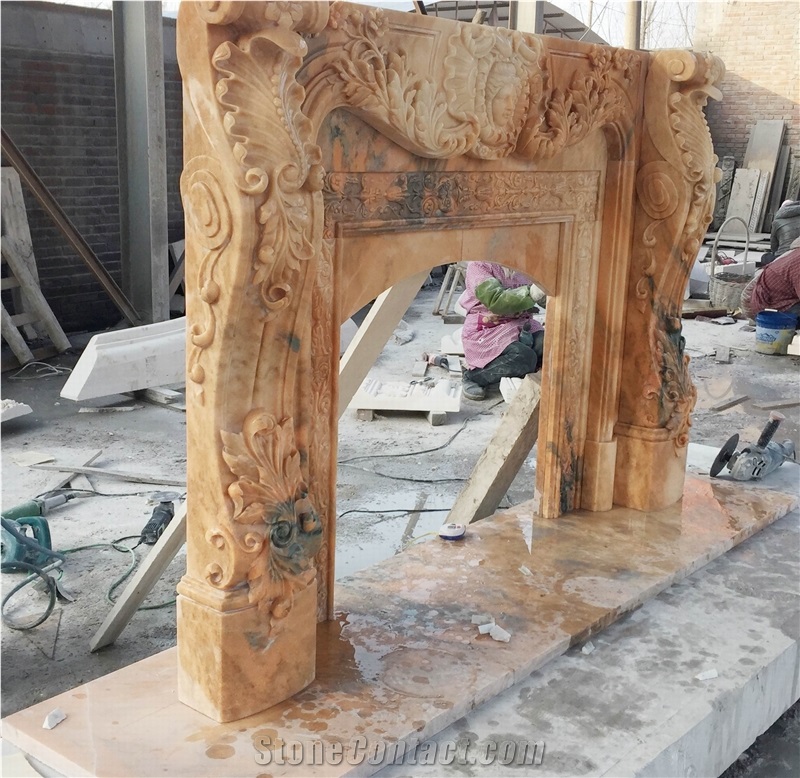 Sunset Red Marble Stone Fireplace Mantel