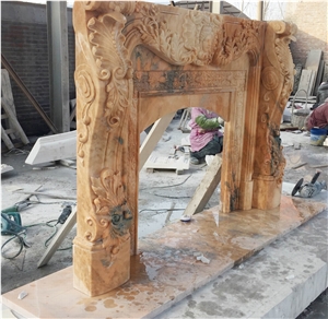 Sunset Red Marble Stone Fireplace Mantel