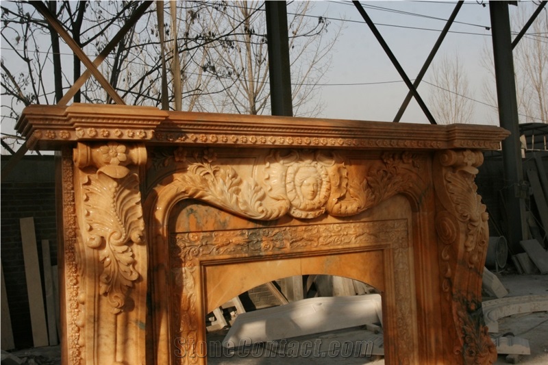 Sunset Red Marble Stone Fireplace Mantel