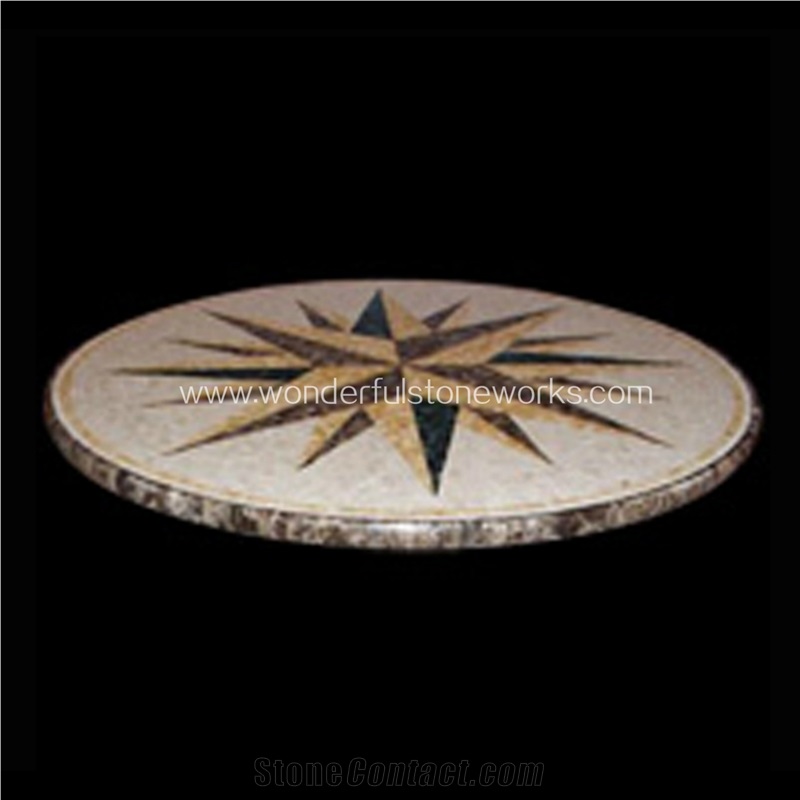 Waterjet Medallions Prism Pattern Floor Decor Polished Marble Inlaid