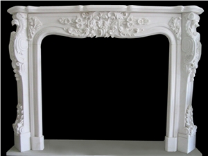 White and Green Marble Hand Carved Fireplaces Mantel , Western Style