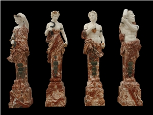 White and Green Marble Handcarved Human Sculptures, Western Style