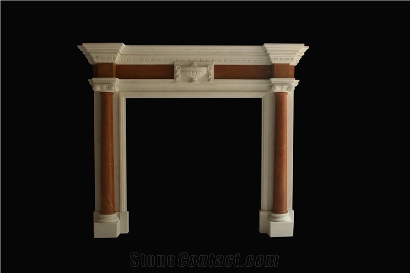 White and Red Marble Handcarved Sculptured Fireplaces, Western Style