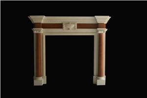 White and Red Marble Handcarved Sculptured Fireplaces, Western Style White and Red Marble Handcarved Sculptured Fireplaces, Western Style