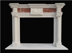 White and Red Marble Handcarved Sculptured Fireplaces, Western Style