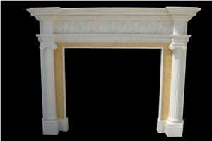 White and Red Marble Handcarved Sculptured Fireplaces, Western Style