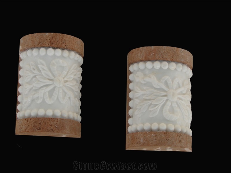 White and Red Marble Handcarved Sculptured Fireplaces, Western Style