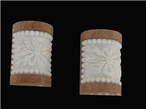 White and Red Marble Handcarved Sculptured Fireplaces, Western Style