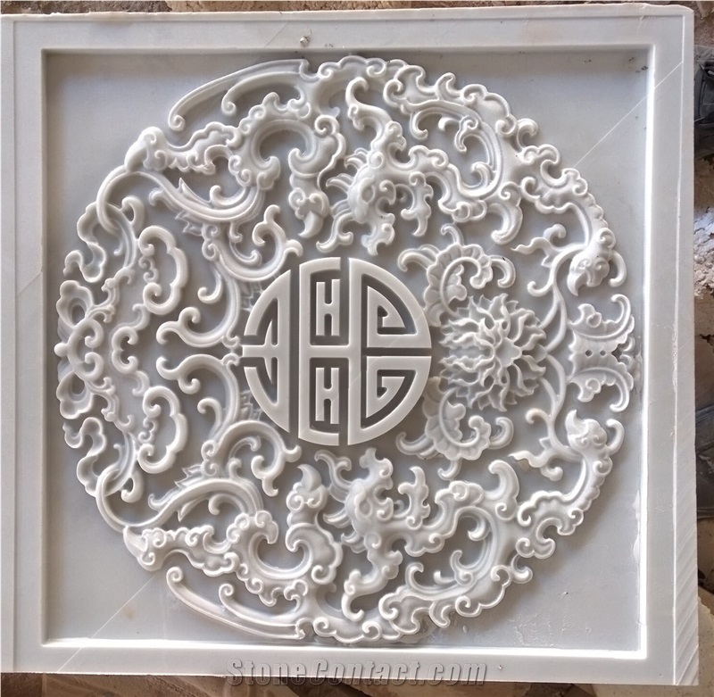 White Handcarved Marble Western Style Sculpture Relief