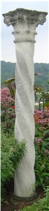 White Limestone Column with Green Marble Carved Base and Capital