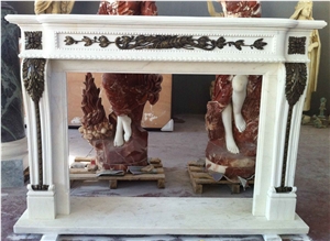 White Marble Fireplace Mantels with Cast Bronze