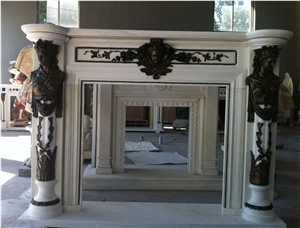 White Marble Fireplace Mantels with Cast Bronze