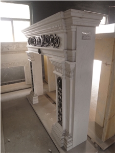 White Marble Fireplace Mantels with Cast Bronze