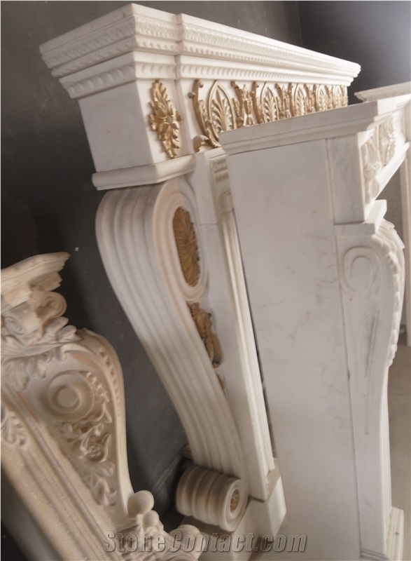 White Marble Fireplace Mantels with Cast Bronze