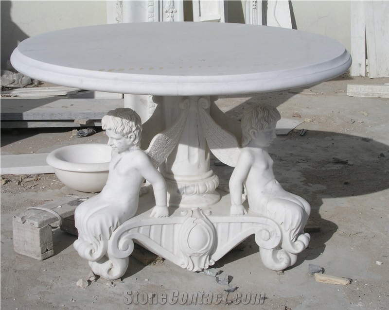 White Marble Garden Bench & Table Stone Bench