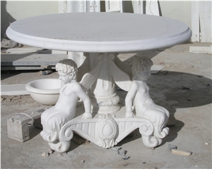 White Marble Garden Bench & Table Stone Bench