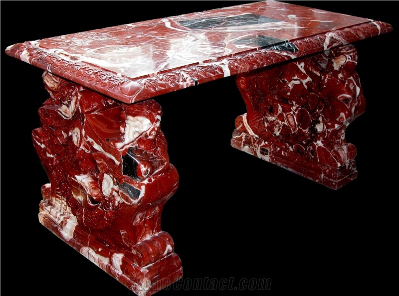 White Marble Garden Bench & Table Stone Bench