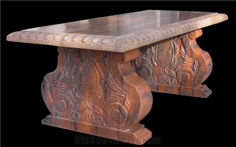 White Marble Garden Bench & Table Stone Bench