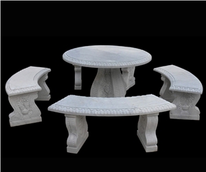 White Marble Garden Bench & Table Stone Bench