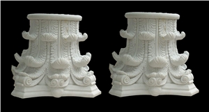 White Marble Handcarved Building Column Capitals, Sculptured Pilasters