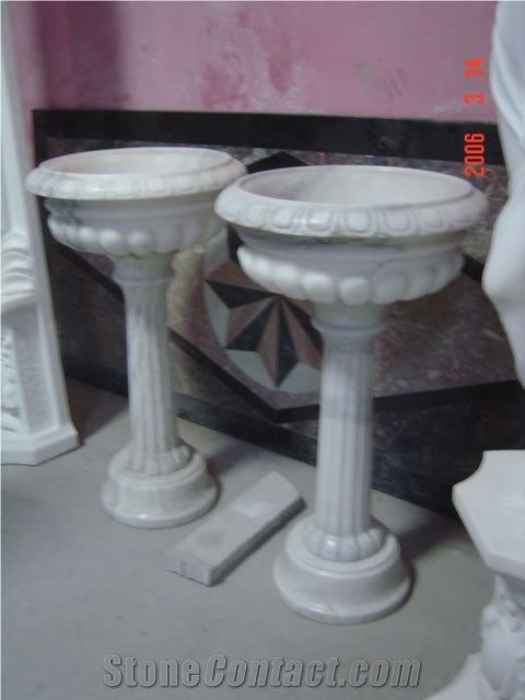 White Marble Handcarved Building Column Capitals, Sculptured Pilasters