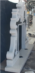 White Marble Handcarved Fireplace Mantel Inlay with Black Marble