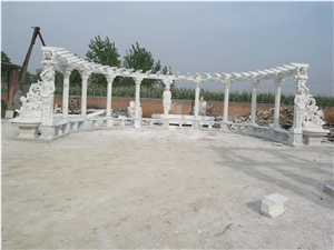 White Marble Handcarved Garden Gazebo, Western Style Sculptured Gazebo