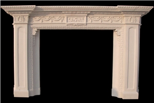 White Marble Handcarved Sculpture Stone Fireplace Mantel