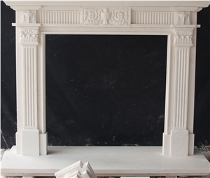 White Marble Handcarved Sculpture Stone Fireplace Mantel