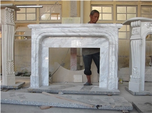 White Marble Handcarved Sculpture Stone Fireplace Mantel
