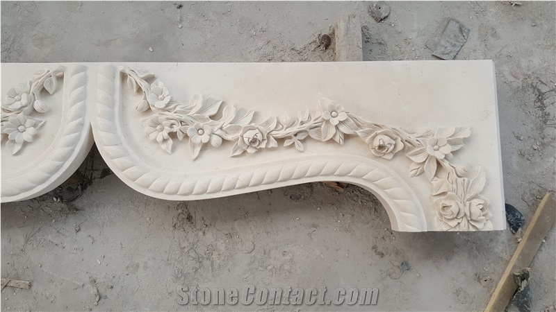 White Marble Handcarved Sculpture Stone Fireplace Mantel