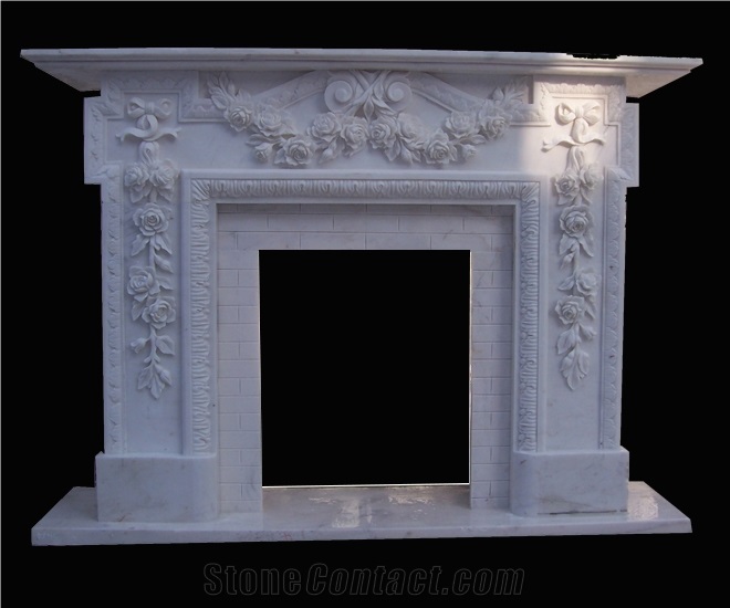 White Marble Handcarved Sculpture Stone Fireplace Mantel