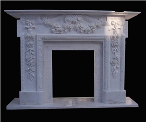 White Marble Handcarved Sculpture Stone Fireplace Mantel
