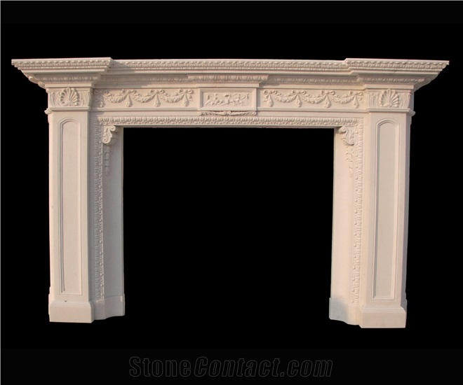 White Marble Handcarved Sculpture Stone Fireplace Mantel