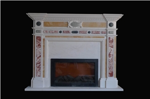White Marble Handcarved Sculptured Fireplaces Mantel, Western Style