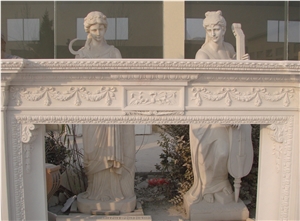 White Marble Handcarved Western Style Stone Fireplace Mantel