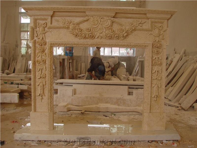White Marble Handcarved Western Style Stone Fireplace Mantel