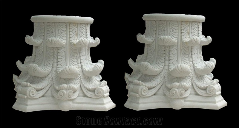 White Marble Sculptured Column Capitals, Western Style Building Column