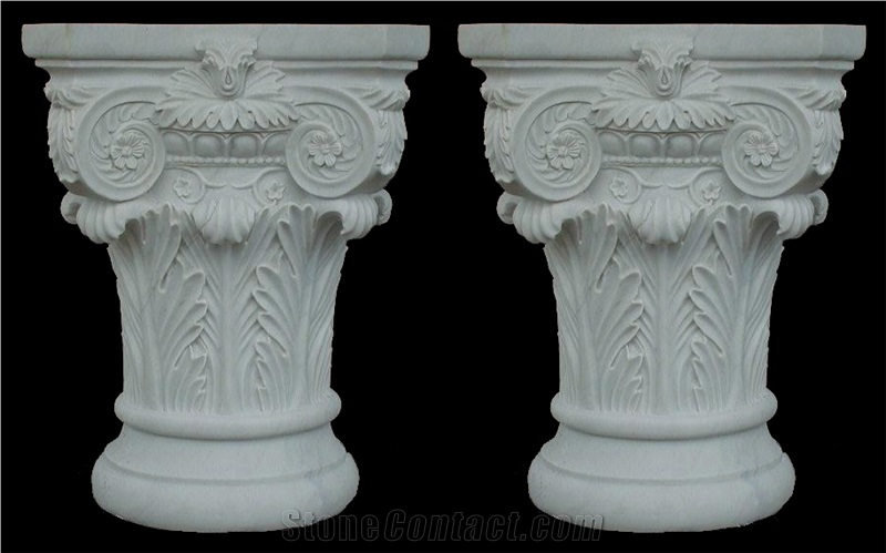White Marble Sculptured Column Capitals, Western Style Building Column