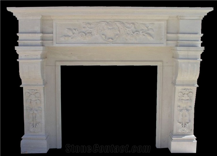 White Natural Sandstone Handcarved Fireplace Mantel,Fireplace Surround