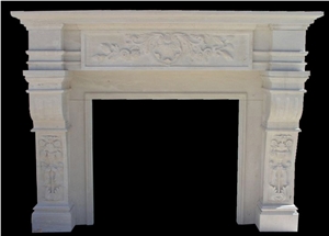 White Natural Sandstone Handcarved Fireplace Mantel,Fireplace Surround