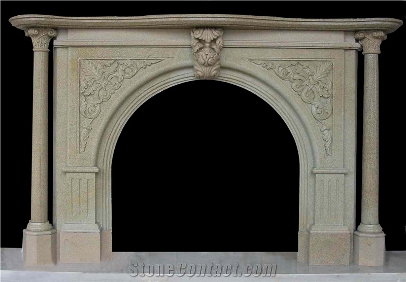 White Natural Sandstone Handcarved Fireplace Mantel,Fireplace Surround