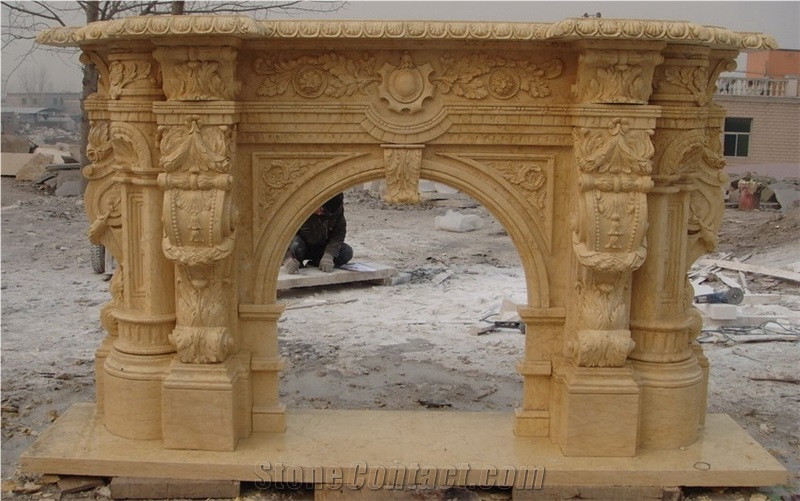 White Natural Sandstone Handcarved Fireplace Mantel,Fireplace Surround